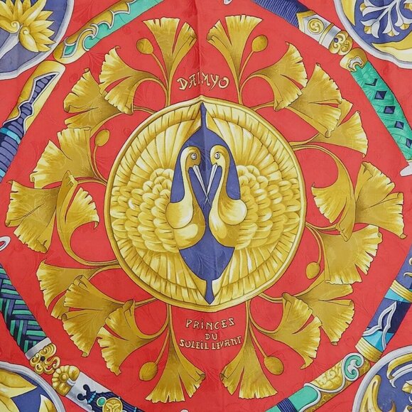 Authentic HERMES "DAIMYO PRINCES DU SOLEIL LEVANT" Blue 100% Silk Scarf - Picture 5 of 8